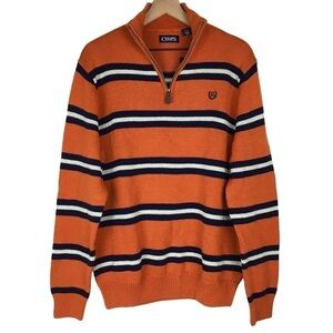 CHAPS Pullover Sweater 1/4 Zip Stripe Classic Preppy Orange Navy Size XL NWT